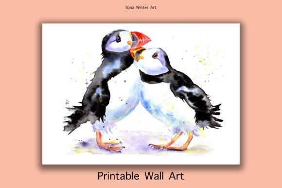 Download Watercolor Puffins Printable Wall Art - Print Collection