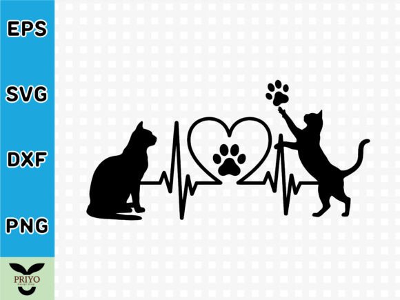 Download Cat Heartbeat Silhouette with Paw Prints - Print Collection
