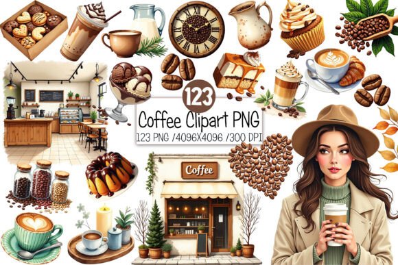Download Watercolor Coffee Clipart PNG Bundle - Coffee clipart png Collection