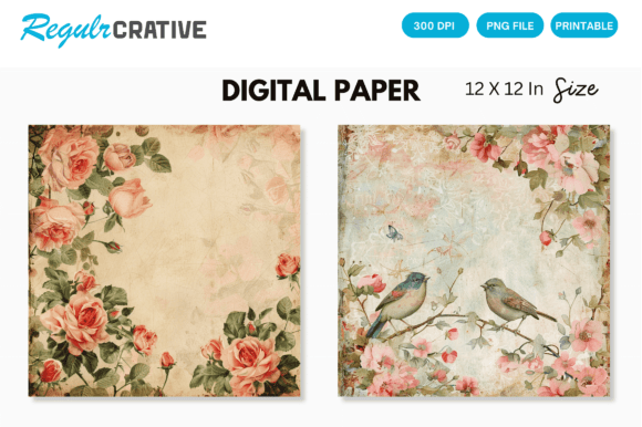 Download Shabby Chic Vintage Birds Digital Paper - Premium Resources
