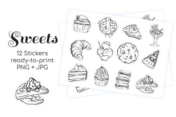 Download Printable Lineart Sweet Dessert Stickers - Print Collection