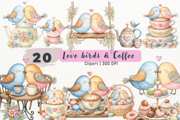 Download Cute Love Birds Coffee Clipart PNG - Coffee clipart png Collection