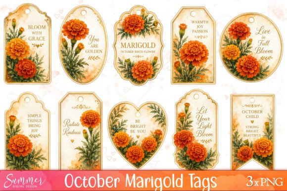 Download October Marigold Tag Sheets Printable - Print Collection